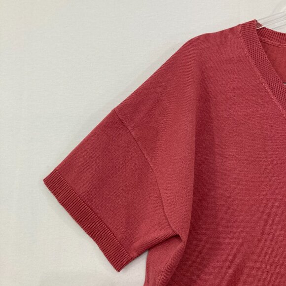 New Cable & Gauge Large Rust Red V Neck Short Sleeve Light Knit Sweater Elegant - Picture 4 of 9